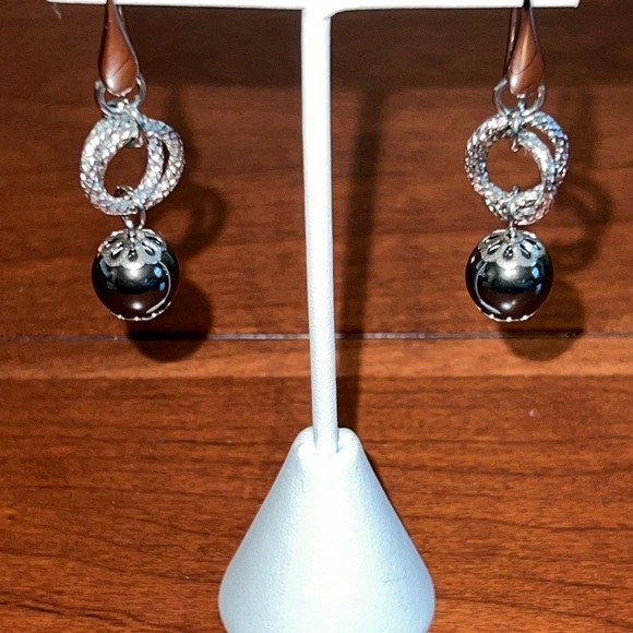 Simona Collini Stainless Steel & Hematite Dangle Pierced Earrings Never Worn - Picture 2 of 10